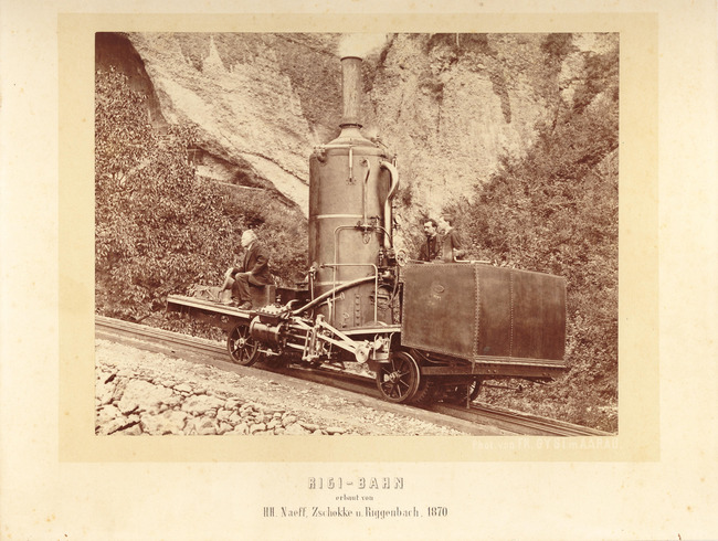 Riggenbach auf Testfahrt der Zahnradbahn Vitznau–Rigi (1870)