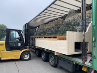 In October, we moved the Gotthard railway model from Bleienbach to Rain. This logistical feat was accomplished smoothly thanks to the professional support of Brunner Transport AG Lucerne with four articulated lorries. The width of the modules and the care required posed a particular challenge.
