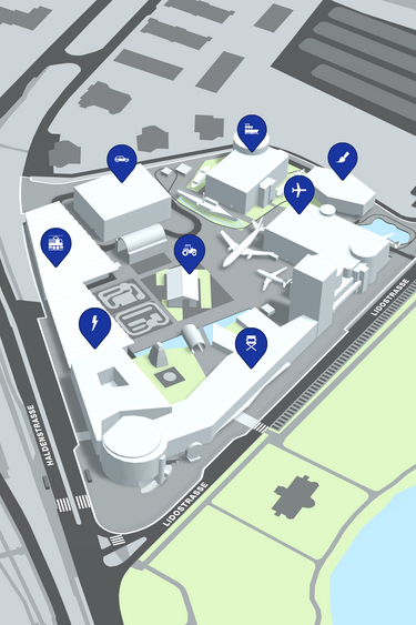3D Karte des Verkehrshauses in Luzern. 