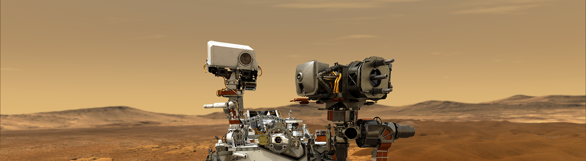 Eine 3D-Darstellung des Mars Rover auf der Marsoberfläche