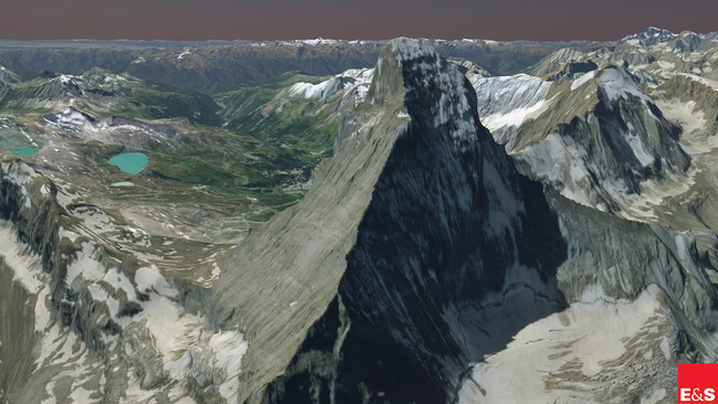 Das Matterhorn mit Daten des Bundesamtes für Landestopografie swisstopo, angeflogen im Verkehrshaus Planetarium