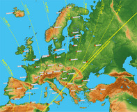 Hier sehen wir, wie sich der Halbschatten des Mondes über Europa von Südwest nach Nordost ausbreitet. (Grafik: Thomas Baer)