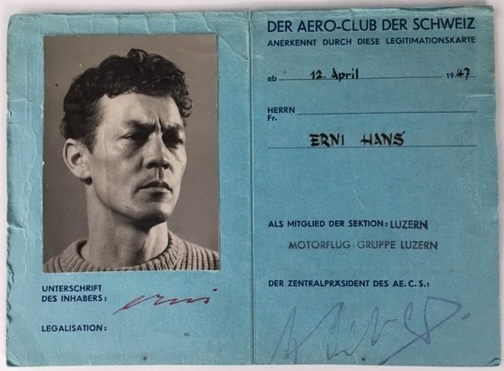 Hans Ernis Mitgliedskarte für den Aero-Club der Schweiz, 1947